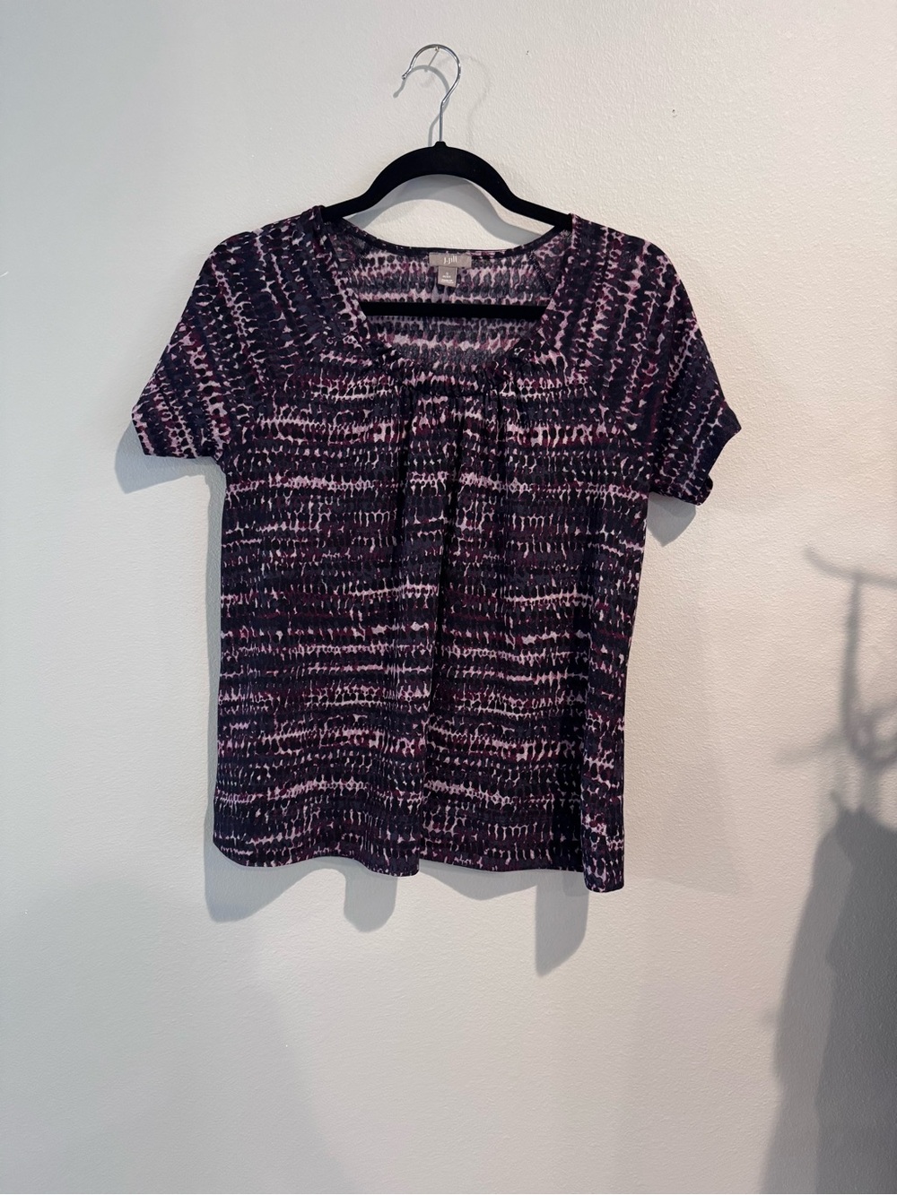 J. Jill Women's Short Sleeve Patterned Top - Purple and Black